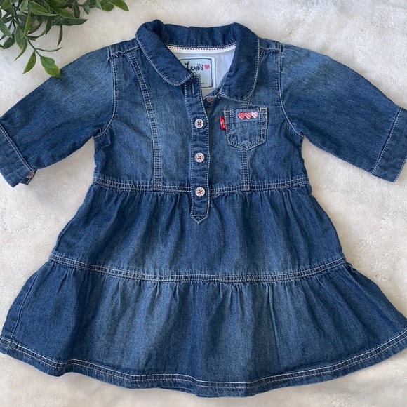 Levi's Other - Levi’s Denim Jean Dress 12M Baby Long Sleeves EUC